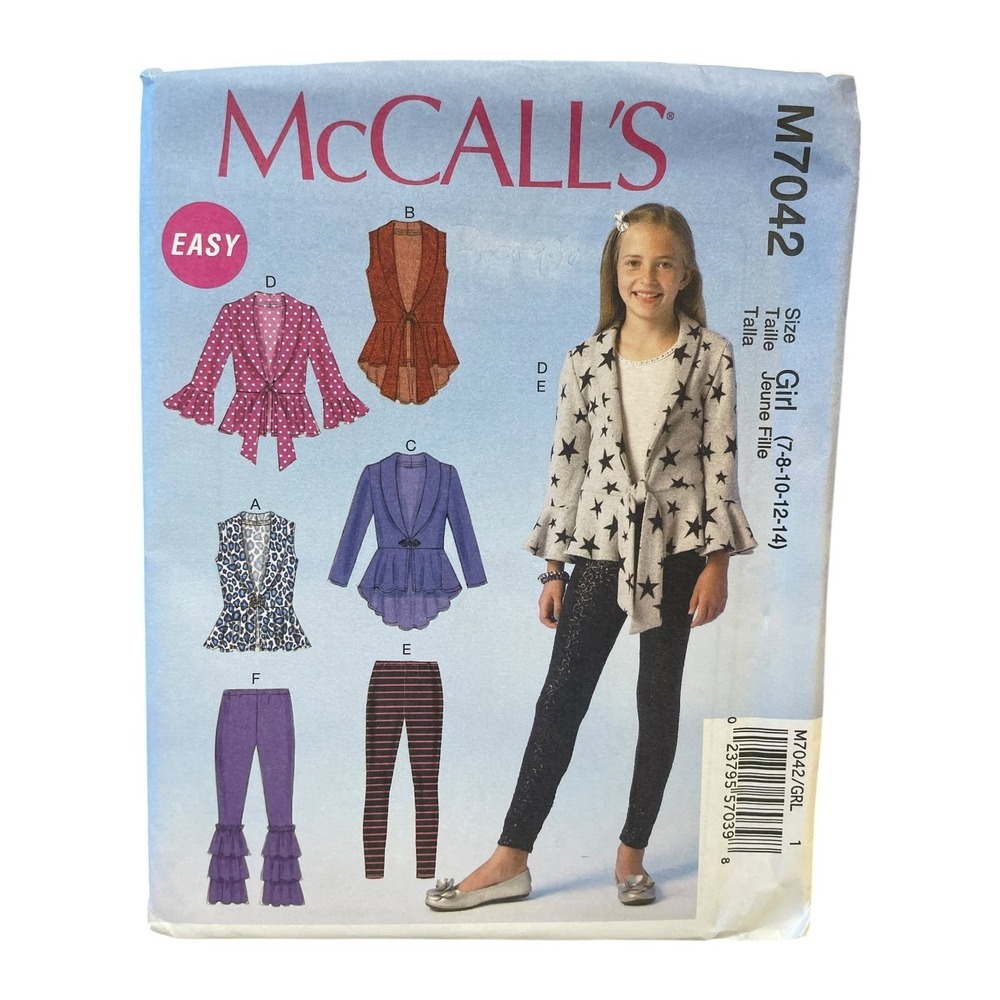 McCALL'S M7042 Girls Vest Cardigan Leggings Pattern Size 7-14